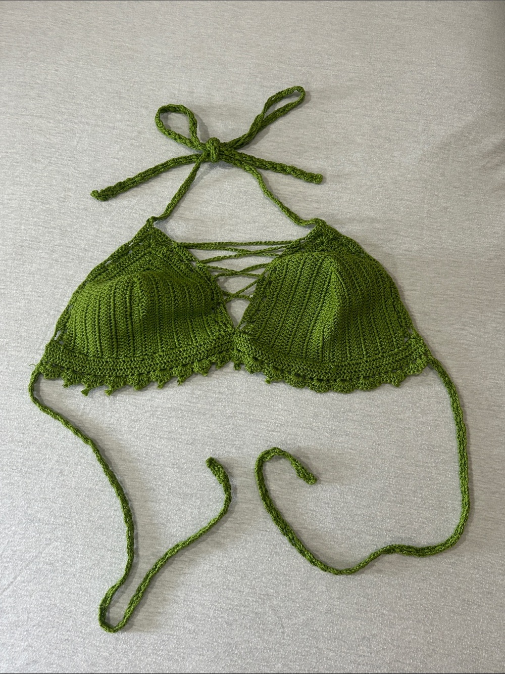 Handmade Crochet Halter Bikini Top - Olive Green NO TAGS Sz M/L